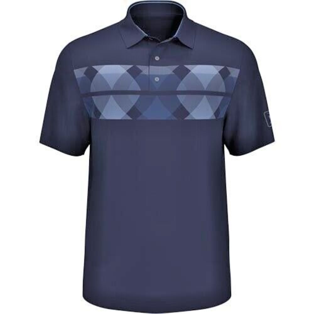 PGA TOUR Men's Argyle Print Short Sleeves Performance Golf Polo Shirt Navy XXL